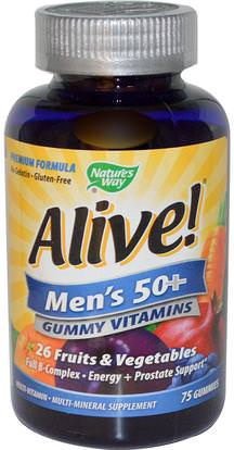 Natures Way, Alive! Mens 50+ Multi-Vitamin Multi-Mineral, 75 Gummies ,الفيتامينات، الرجال الفيتامينات
