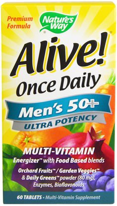 Natures Way, Alive! Once Daily, Mens 50+, Multi-Vitamin, 60 Tablets ,الفيتامينات، الرجال الفيتامينات