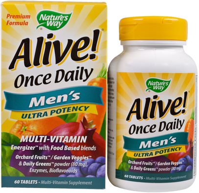 Natures Way, Alive! Once Daily, Mens Multi-Vitamin, 60 Tablets ,الفيتامينات، الرجال الفيتامينات