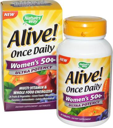 Natures Way, Alive! Once Daily, Womens 50+ Multi-Vitamin, 60 Tablets ,الفيتامينات، النساء الفيتامينات