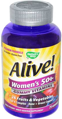 Natures Way, Alive! Womens 50+ Gummy Vitamins, 75 Gummies ,الفيتامينات، النساء الفيتامينات