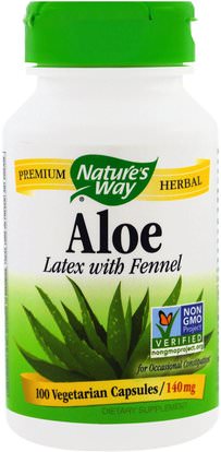 Natures Way, Aloe, Latex With Fennel, 140 mg, 100 Veggie Caps ,المكملات الغذائية، الألوة فيرا