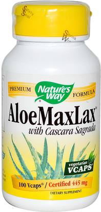 Natures Way, AloeMaxLax, with Cascara Sagrada, 445 mg, 100 Veggie Caps ,المكملات الغذائية، الألوة فيرا
