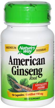 Natures Way, American Ginseng Root, 550 mg, 50 Capsules ,والصحة، والانفلونزا الباردة والفيروسية، الجينسنغ، والمكملات الغذائية