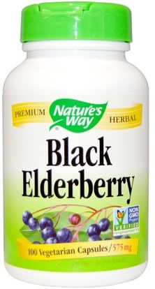 Natures Way, Black Elderberry, 575 mg, 100 Veggie Caps ,والمكملات الغذائية، والصحة، والانفلونزا الباردة والفيروسية