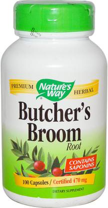 Natures Way, Butchers Broom, Root, 470 mg, 100 Capsules ,المكملات الغذائية، الجمال، مكافحة الشيخوخة
