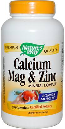 Natures Way, Calcium, Mag & Zinc, Mineral Complex, 250 Capsules ,المكملات الغذائية، والمعادن، والكالسيوم