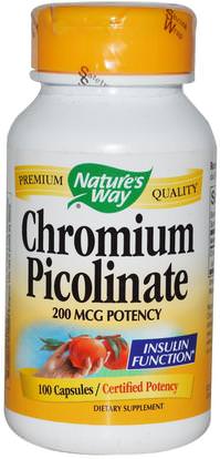 Natures Way, Chromium Picolinate, 200 mcg, 100 Capsules ,المكملات الغذائية، المعادن، بيكولينات الكروم