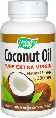 Natures Way, Coconut Oil, Pure Extra Virgin, 1,000 mg, 120 Softgels ,الطعام، زيت جوز الهند، المكملات الغذائية