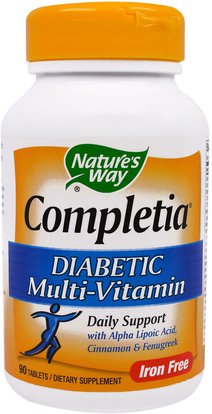 Natures Way, Completia, Diabetic Multi-Vitamin, Iron Free, 90 Tablets ,الفيتامينات، الفيتامينات