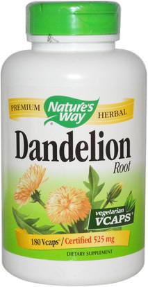 Natures Way, Dandelion Root, 525 mg, 180 Veggie Caps ,الأعشاب، جذر الهندباء من البرية