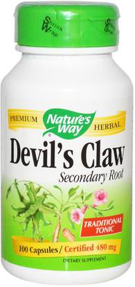 Natures Way, Devils Claw, Secondary Root, 480 mg, 100 Capsules ,الصحة، إلتهاب، الشياطين، مخلب