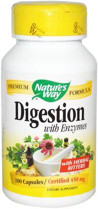 Natures Way, Digestion, with Enzymes, 450 mg, 100 Capsules ,المكملات الغذائية، والإنزيمات
