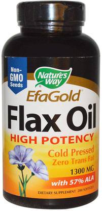 Natures Way, EFA Gold, Flax Oil, High Potency, 1300 mg, 200 Softgels ,المكملات الغذائية، إيفا أوميجا 3 6 9 (إيبا دا)، دا، إيبا
