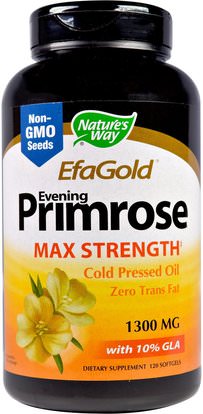 Natures Way, EFAGold, Evening Primrose, Max Strength, 1,300 mg, 120 Softgels ,المكملات الغذائية، إيفا أوميجا 3 6 9 (إيبا دا)، دا، إيبا
