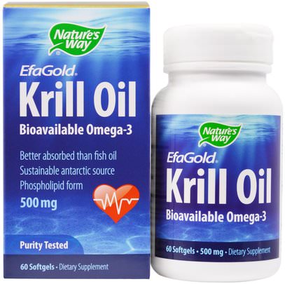 Natures Way, EfaGold, Krill Oil, 500 mg, 60 Softgels ,المكملات الغذائية، إيفا أوميجا 3 6 9 (إيبا دا)، دا، إيبا