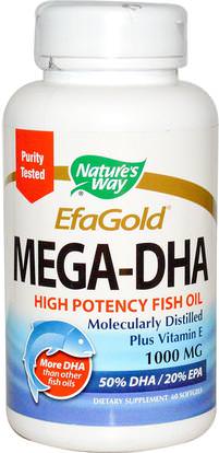 Natures Way, EfaGold, Mega-DHA, 1000 mg, 60 Softgels ,المكملات الغذائية، إيفا أوميجا 3 6 9 (إيبا دا)، دا، إيبا