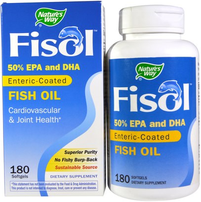 Natures Way, Fisol, Enteric-Coated Fish Oil, 180 Softgels ,المكملات الغذائية، إيفا أوميجا 3 6 9 (إيبا دا)، دا، إيبا، فيش أويل