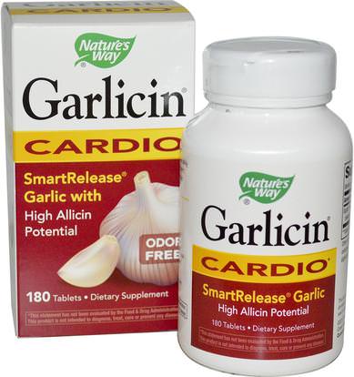 Natures Way, Garlicin, Cardio, Odor Free, 180 Tablets ,والمكملات الغذائية، ومضادات الأكسدة