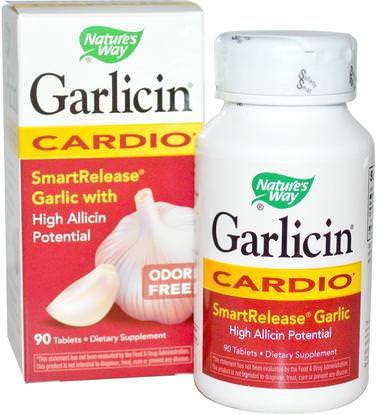 Natures Way, Garlicin, Cardio, Odor Free, 90 Tablets ,والمكملات الغذائية، ومضادات الأكسدة