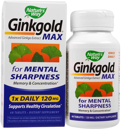Natures Way, Ginkgold Max, 120 mg, 60 Tablets ,الأعشاب، الجنكة بيلوبا، الجنكة