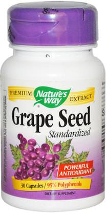 Natures Way, Grape Seed, Standardized, 30 Capsules ,المكملات الغذائية، مضادات الأكسدة، استخراج بذور العنب
