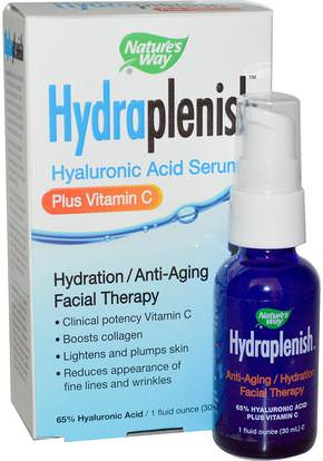 Natures Way, Hydraplenish, Hyaluronic Acid Serum, Plus Vitamin C, 1 fl oz (30 ml) ,المكملات الغذائية، الجمال، مكافحة الشيخوخة