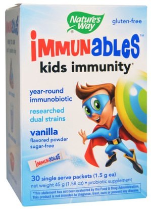 Natures Way, Immunables, Kids Immunity, Vanilla Flavored Powder, 30 Packets, 1.5 g Each ,والمكملات الغذائية، والصحة، والانفلونزا الباردة والفيروسية