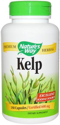 Natures Way, Kelp, 600 mg, 180 Veggie Capsules ,المكملات الغذائية، الطحالب المختلفة، عشب البحر، المعادن