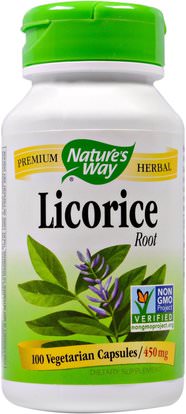 Natures Way, Licorice Root, 450 mg, 100 Veggie Caps ,الأعشاب، جذر عرق السوس (دغل)