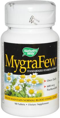 Natures Way, MygraFew, Standardized Feverfew Extract, 90 Tablets ,والمكملات الغذائية، والصحة
