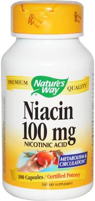 Natures Way, Niacin, 100 mg, 100 Capsules ,الفيتامينات، فيتامين ب، فيتامين b3، فيتامين b3 - النياسين