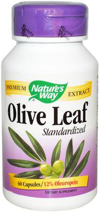 Natures Way, Olive Leaf, Standardized, 60 Capsules ,الصحة، إنفلونزا البرد، &، فيروسي، ورقة للنبات الزيتون