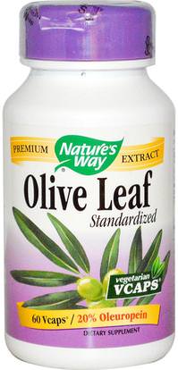 Natures Way, Olive Leaf, Standardized, 60 Veggie Caps ,الصحة، إنفلونزا البرد، &، فيروسي، ورقة للنبات الزيتون