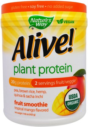 Natures Way, Organic Alive! Plant Protein, Tropical Mango Flavored, 14.8 oz (420 g) ,والمكملات الغذائية، والبروتين