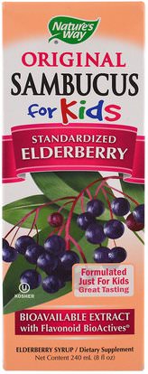 Natures Way, Original Sambucus For Kids, Elderberry, 8 fl oz (240 ml) ,والمكملات الغذائية، والصحة، والانفلونزا الباردة والفيروسية