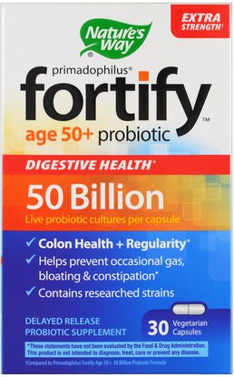 Natures Way, Primadophilus, Fortify, Age 50+ Probiotic, Extra Strength, 30 Veggie Capsules ,المكملات الغذائية، البروبيوتيك
