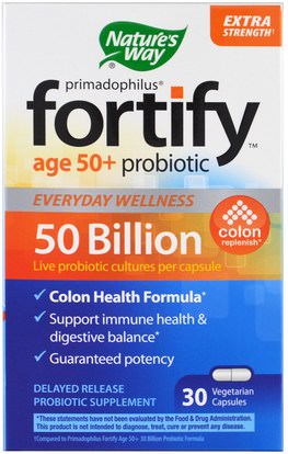 Natures Way, Primadophilus, Fortify Age 50+ Probiotic, Extra Strength, 30 Veggie Capsules ,المكملات الغذائية، البروبيوتيك