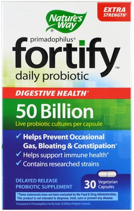 Natures Way, Primadophilus, Fortify, Daily Probiotic, Extra Strength, 30 Veggie Casules ,المكملات الغذائية، البروبيوتيك