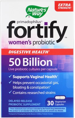 Natures Way, Primadophilus, Fortify, Womens Probiotic, Extra Strength, 30 Veggie Capsules ,والمكملات الغذائية، والصحة، والمرأة