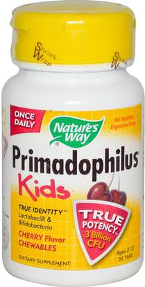 Natures Way, Primadophilus, Kids, Cherry Flavor Chewables, Ages 2-12, 30 Tablets ,والمكملات، وصحة الأطفال