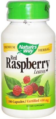 Natures Way, Red Raspberry, Leaves, 450 mg, 100 Capsules ,الأعشاب، الأحمر، إستهزاء
