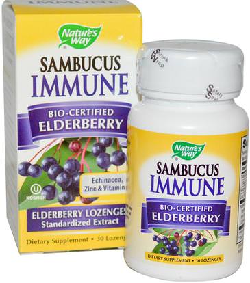 Natures Way, Sambucus Immune, Bio-Certified Elderberry Lozenges, 30 Lozenges ,الصحة، الإنفلونزا الباردة والفيروسية، إلديربيري (سامبوكوس)