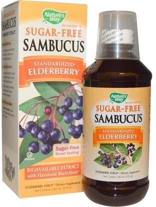 Natures Way, Sambucus, Standardized Elderberry, Sugar-Free, 8 fl oz (240 ml) ,الصحة، الإنفلونزا الباردة والفيروسية، إلديربيري (سامبوكوس)