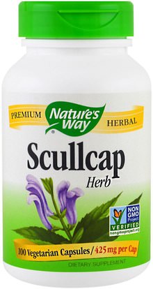 Natures Way, Scullcap Herb, 425 mg, 100 Veggie Caps ,والمكملات الغذائية، والنوم، قلنسوة