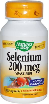 Natures Way, Selenium, 200 mcg, 100 Capsules ,المكملات الغذائية، مضادات الأكسدة، السيلينيوم