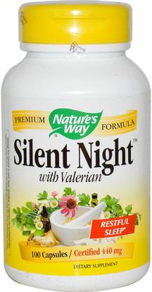 Natures Way, Silent Night with Valerian, 440 mg, 100 Capsules ,والمكملات الغذائية، والنوم، حشيشة الهر