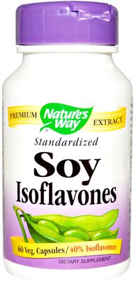 Natures Way, Soy Isoflavones, Standardized, 60 Veggie Caps ,والمكملات الغذائية، ومنتجات الصويا، الايسوفلافون الصويا، والصحة، وانقطاع الطمث