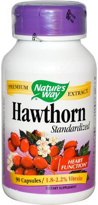 Natures Way, Standardized Hawthorn, 90 Veggie Caps ,والصحة، والقلب القلب والأوعية الدموية، ودعم القلب، وضغط الدم