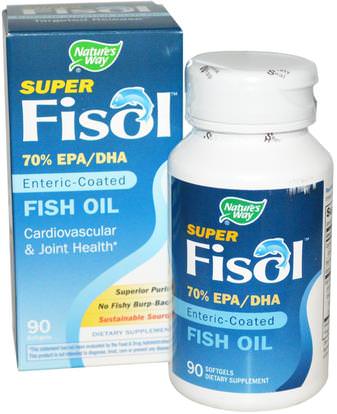 Natures Way, Super Fisol, Enteric-Coated Fish Oil, 90 Softgels ,المكملات الغذائية، إيفا أوميجا 3 6 9 (إيبا دا)، دا، إيبا